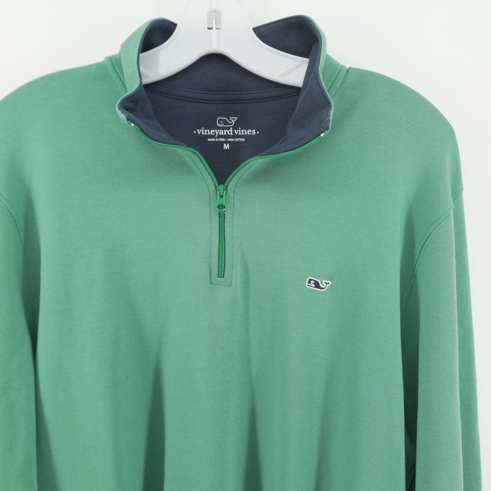 Vineyard Vines Pullover Mens M Green 1/4 Zip Cotton Whale Logo Mock Neck